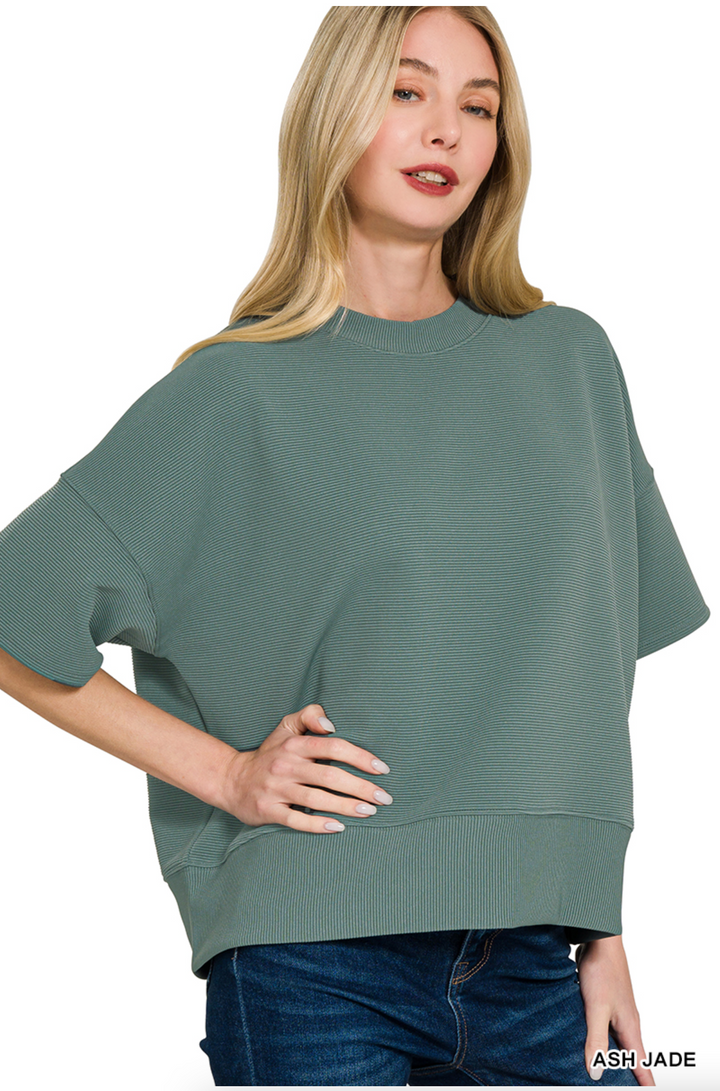 Ribbed Round Neck Waist Banded Shirts