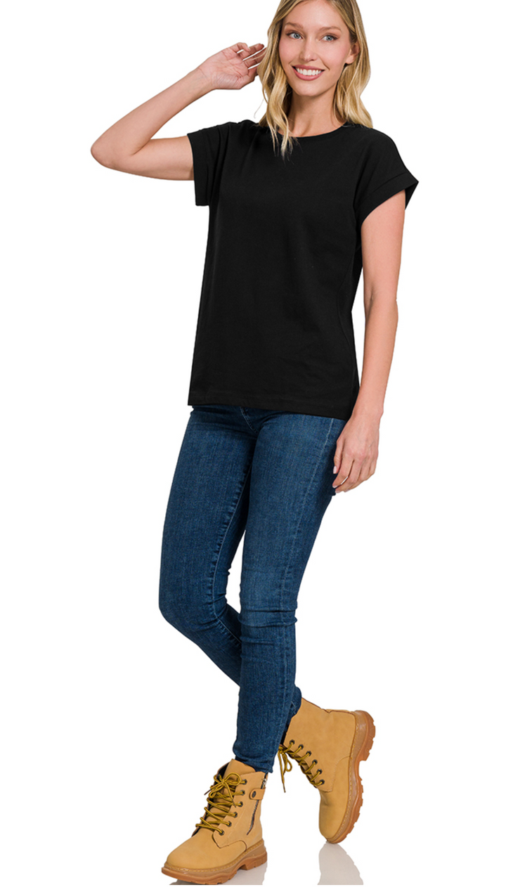 Cotton Folded Sleeve T-Shirt