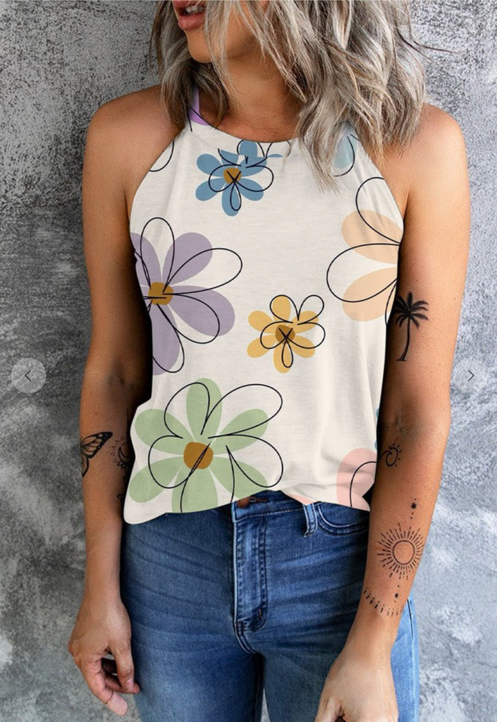 Floral Round Neck Tank Top