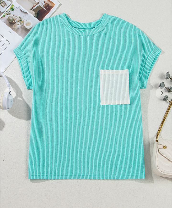 Colorblock Corded Knit Crewneck Shirt