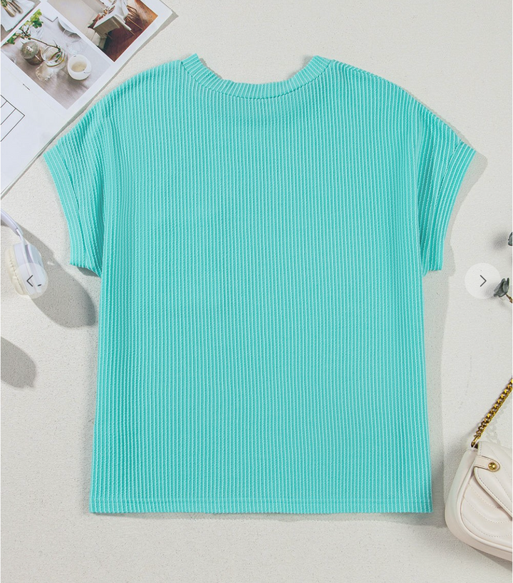 Colorblock Corded Knit Crewneck Shirt