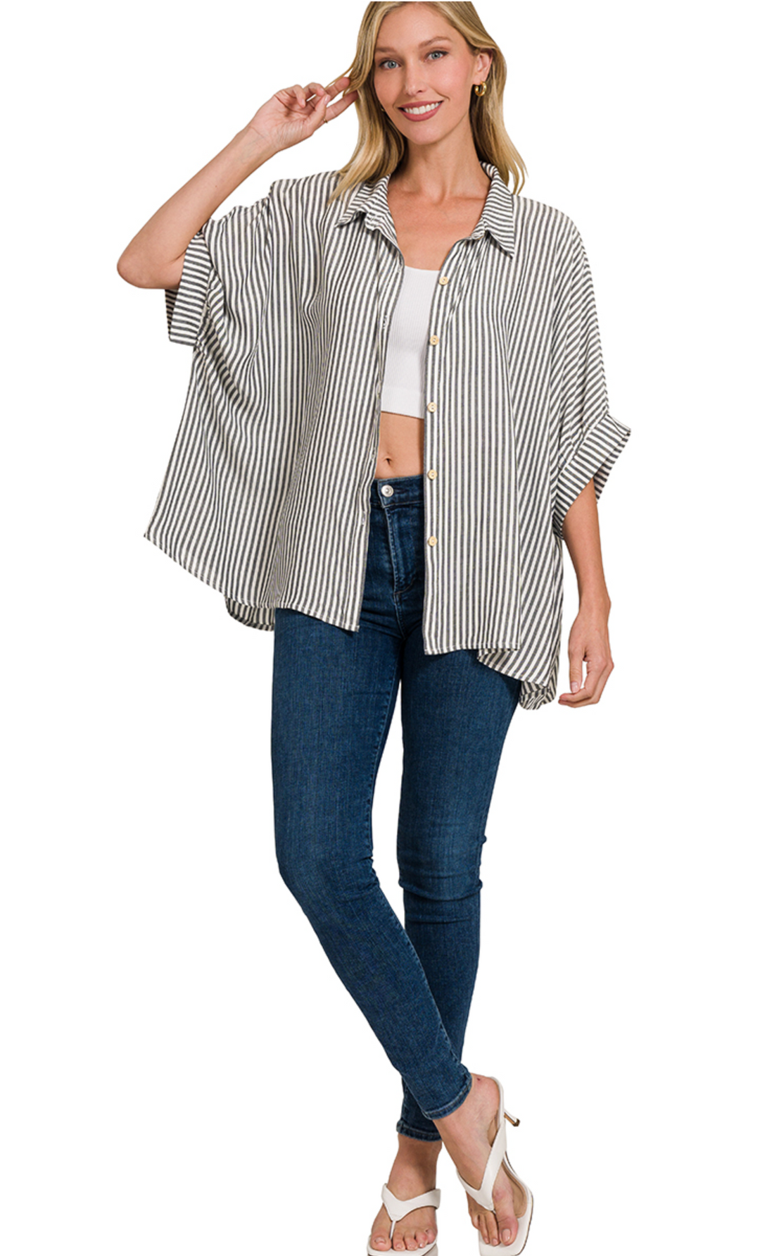 Zenana Striped Button Up Shirt