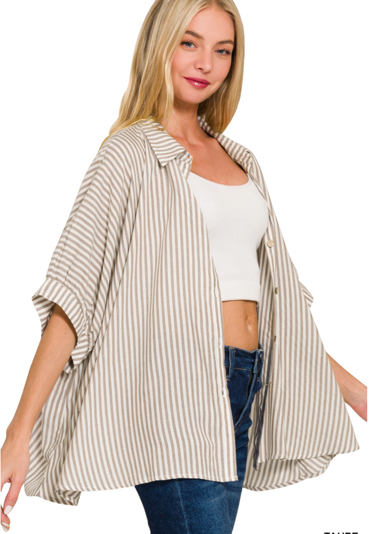Zenana Striped Button Up Shirt