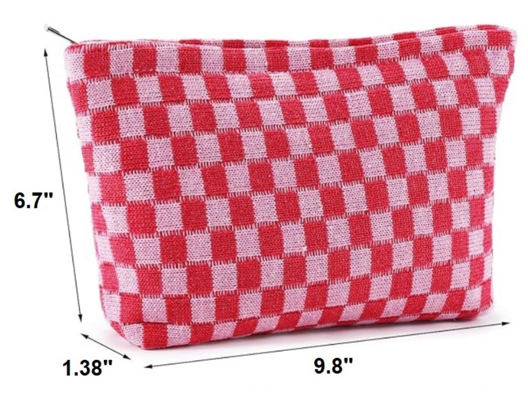 Checkered Cosmetic Makeup Pouch Clutch Bag