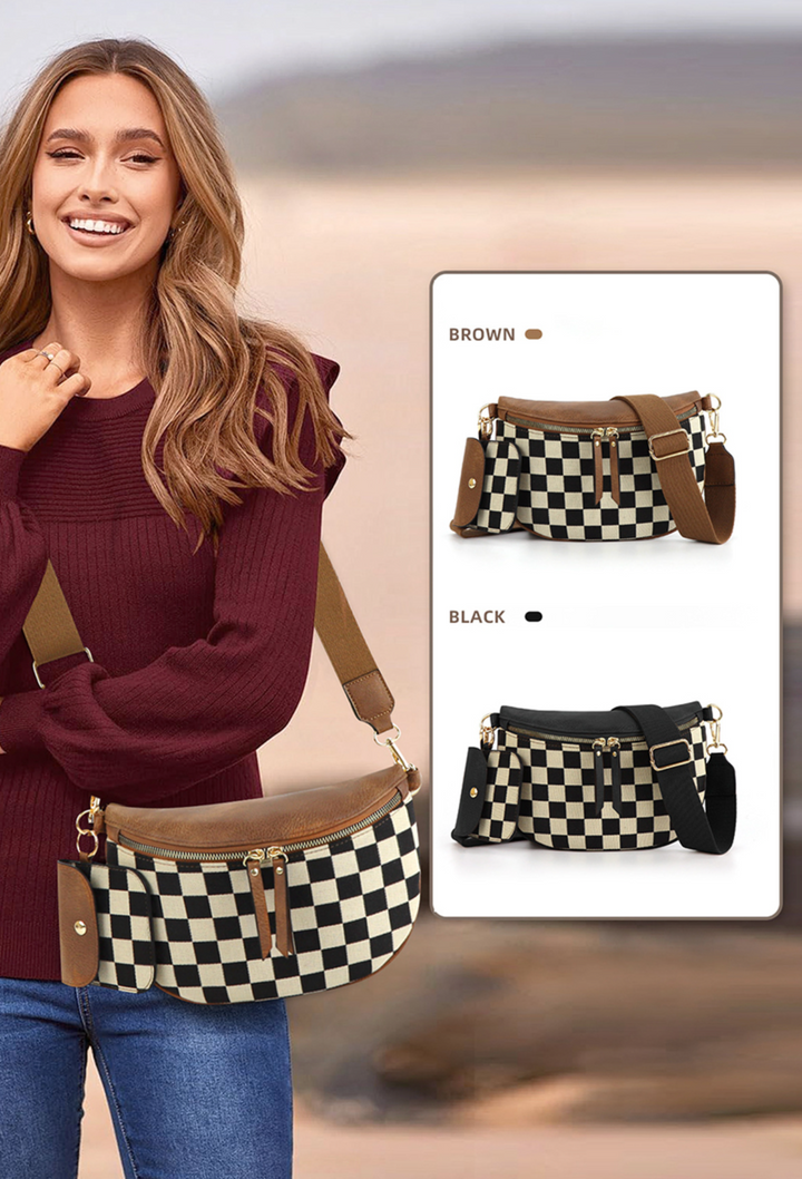 Duo Checkered Crossbody Sling Bag & Wallet
