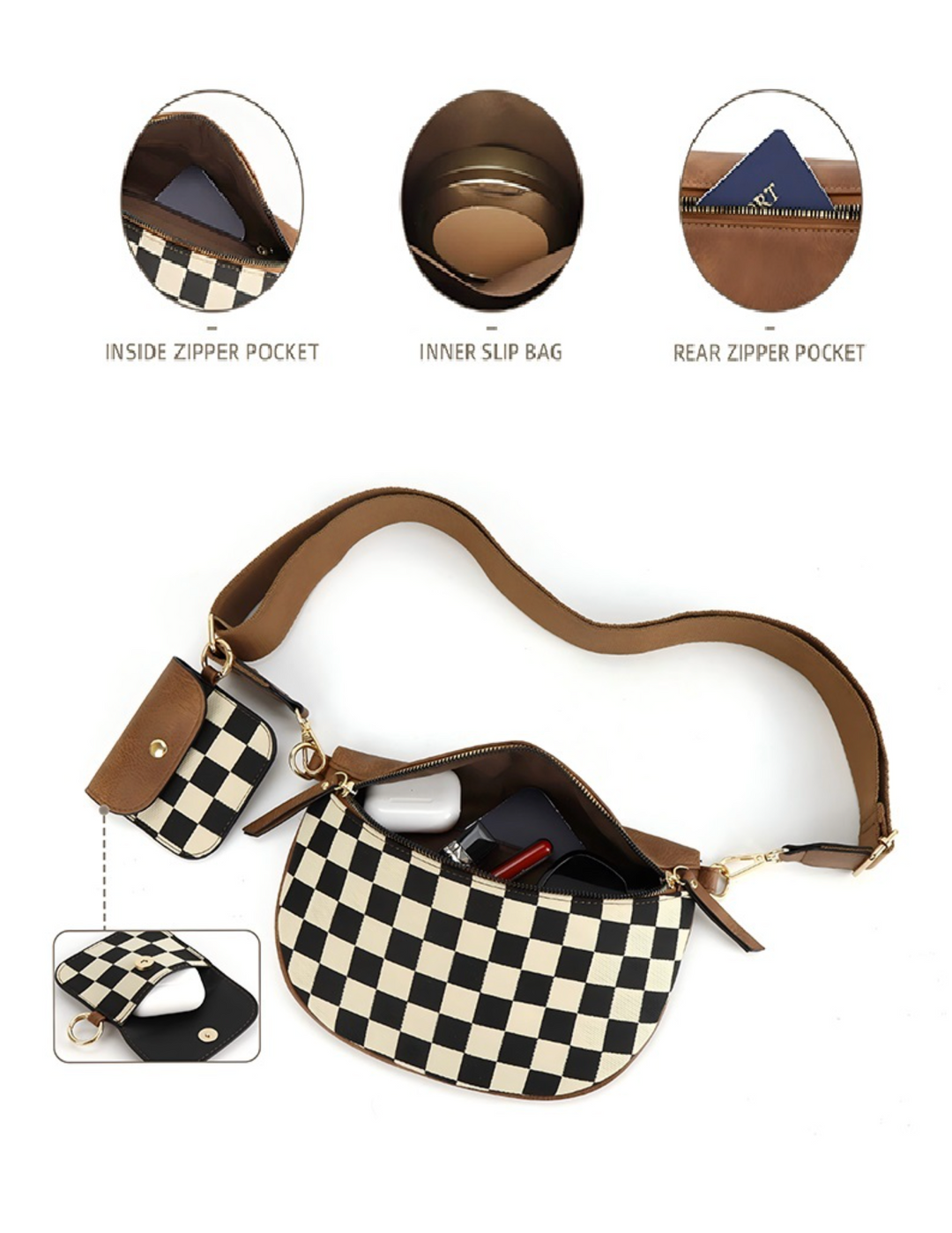 Duo Checkered Crossbody Sling Bag & Wallet