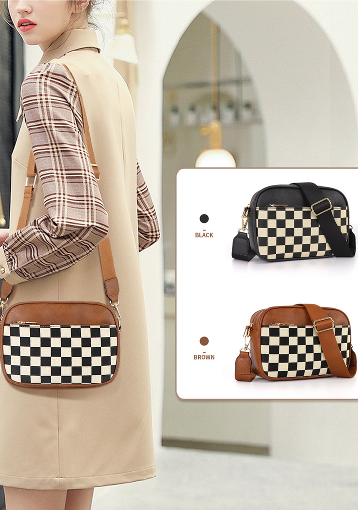 Checkered Crossbody Camera Bag