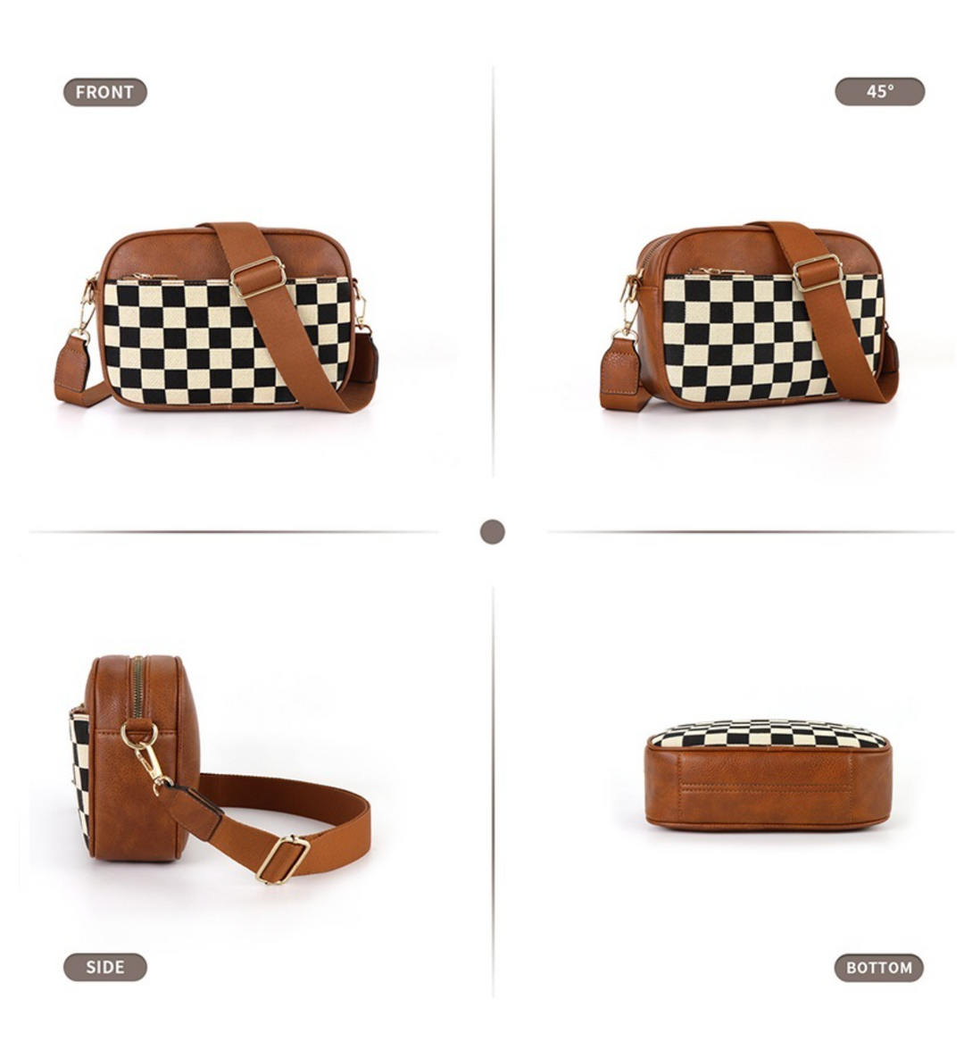 Checkered Crossbody Camera Bag