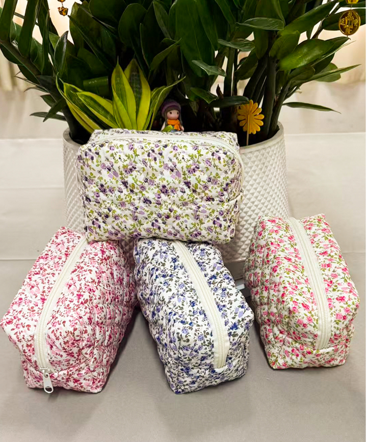 Ditsy Quilted Floral Cosmetic Pouch Bag