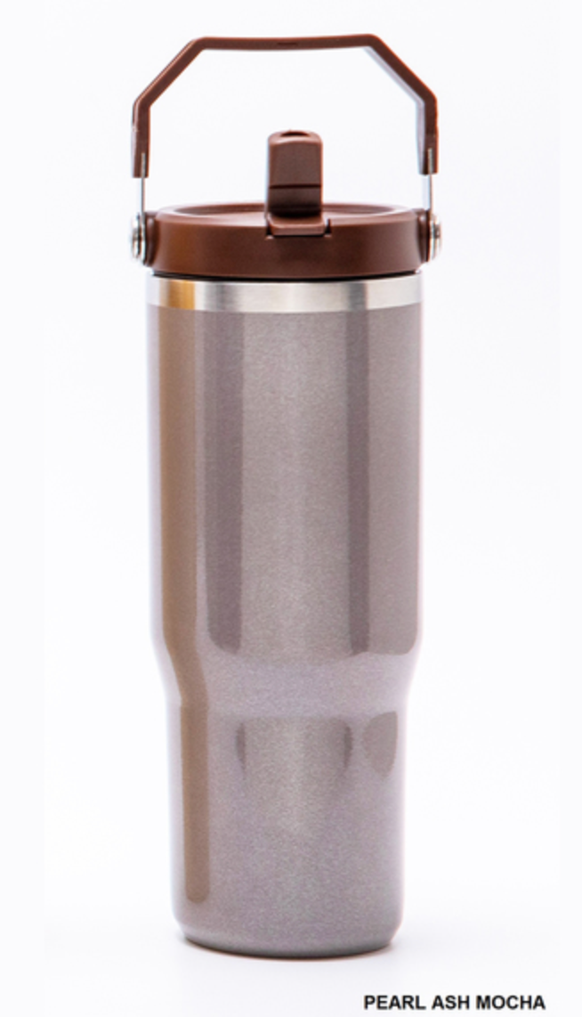 30OZ STAINLESS STEEL PEARL FLIP STRAW TUMBLER