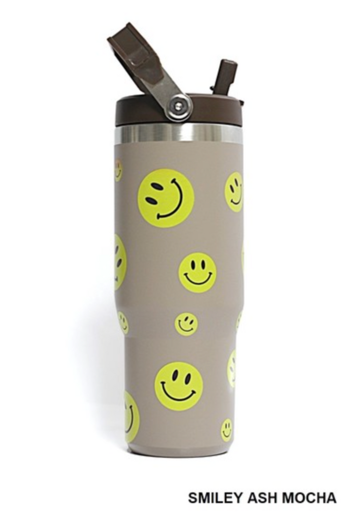 Smiley 3D UV Printed 30 OZ Stainless Steel Flip Straw Tumbler