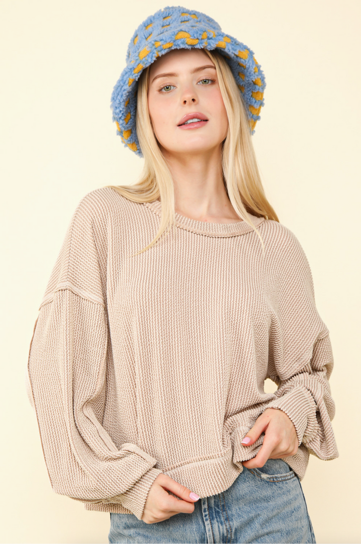 Two Tone Otto Ribbed Oversized Soft Comfy Knit Top