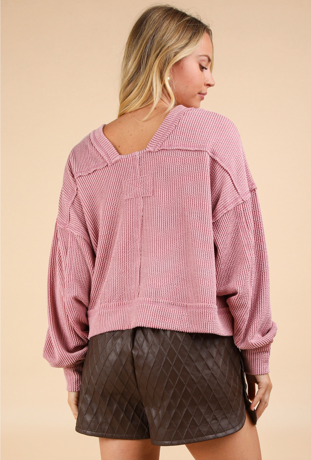 Two Tone Otto Ribbed Oversized Soft Comfy Knit Top