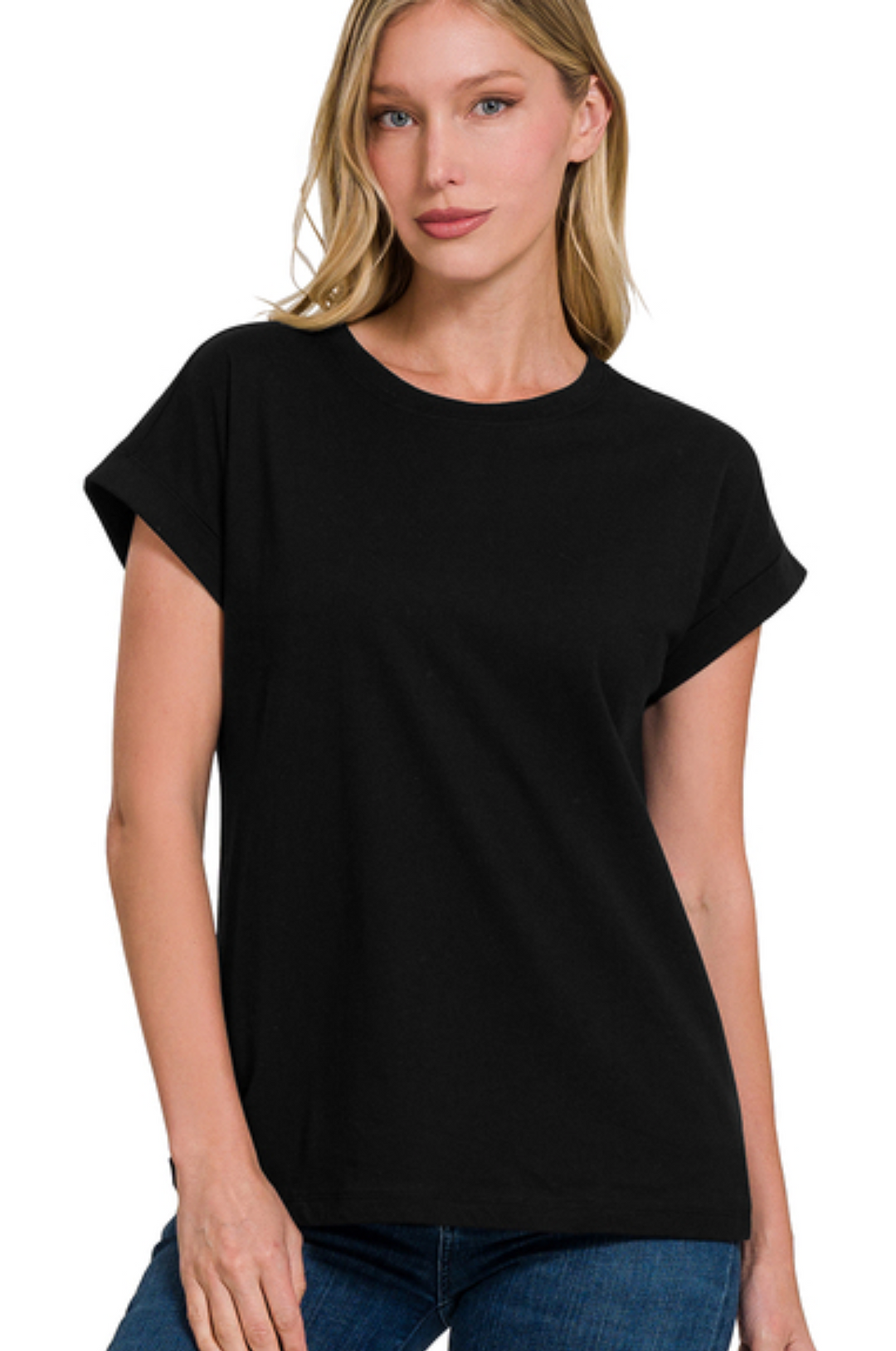 Cotton Folded Sleeve T-Shirt