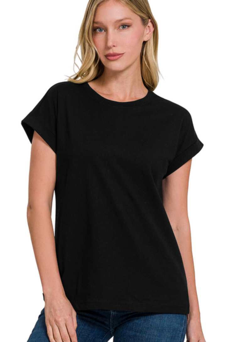 Cotton Folded Sleeve T-Shirt
