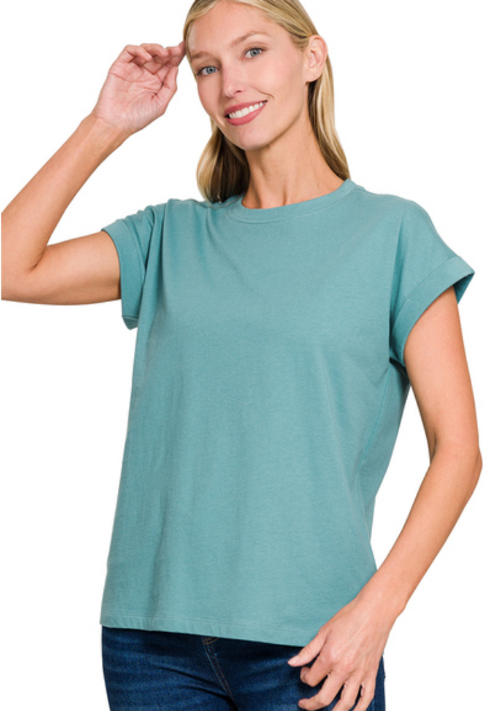 Cotton Folded Sleeve T-Shirt