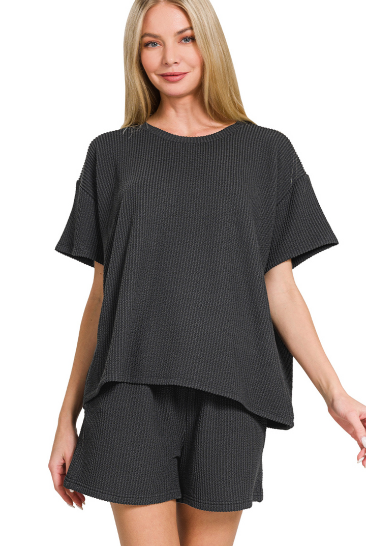 Zenana Corded Rib Tee & Short Set