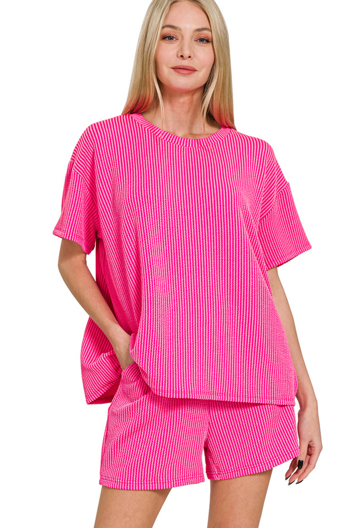 Zenana Corded Rib Tee & Short Set