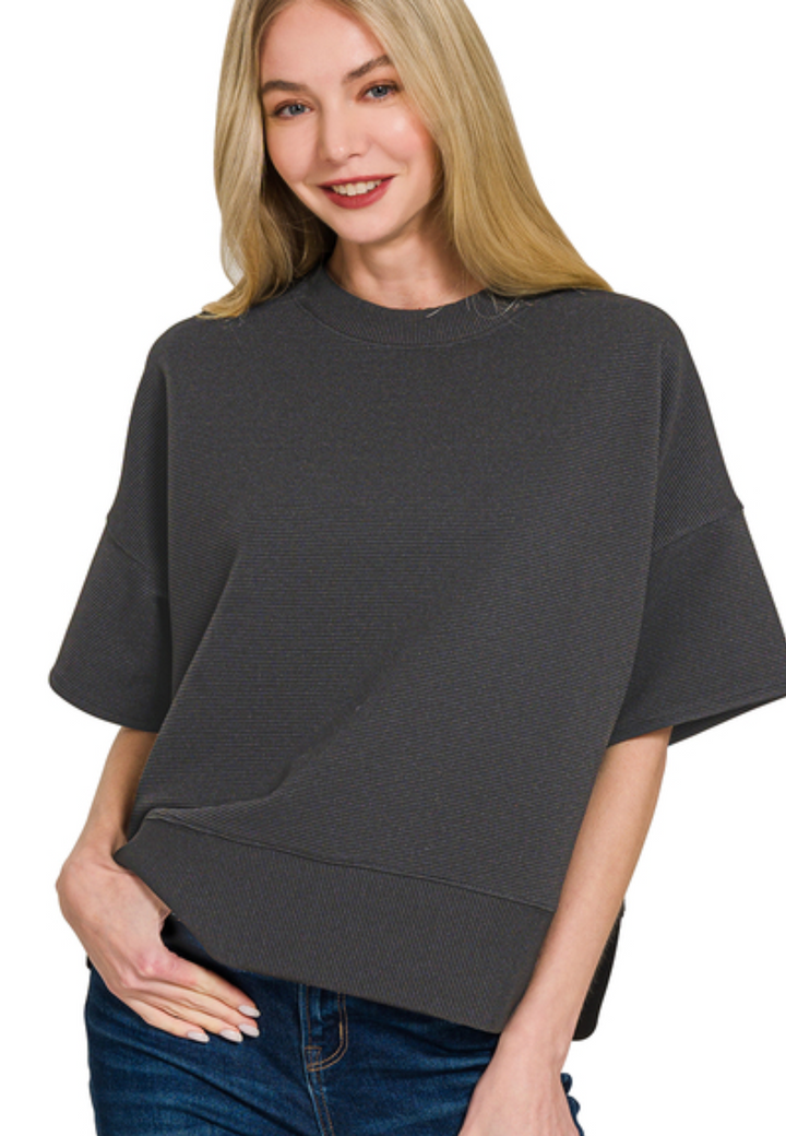 Ribbed Round Neck Waist Banded Shirts