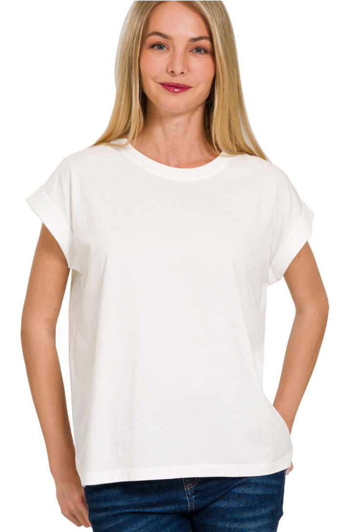 Cotton Folded Sleeve T-Shirt
