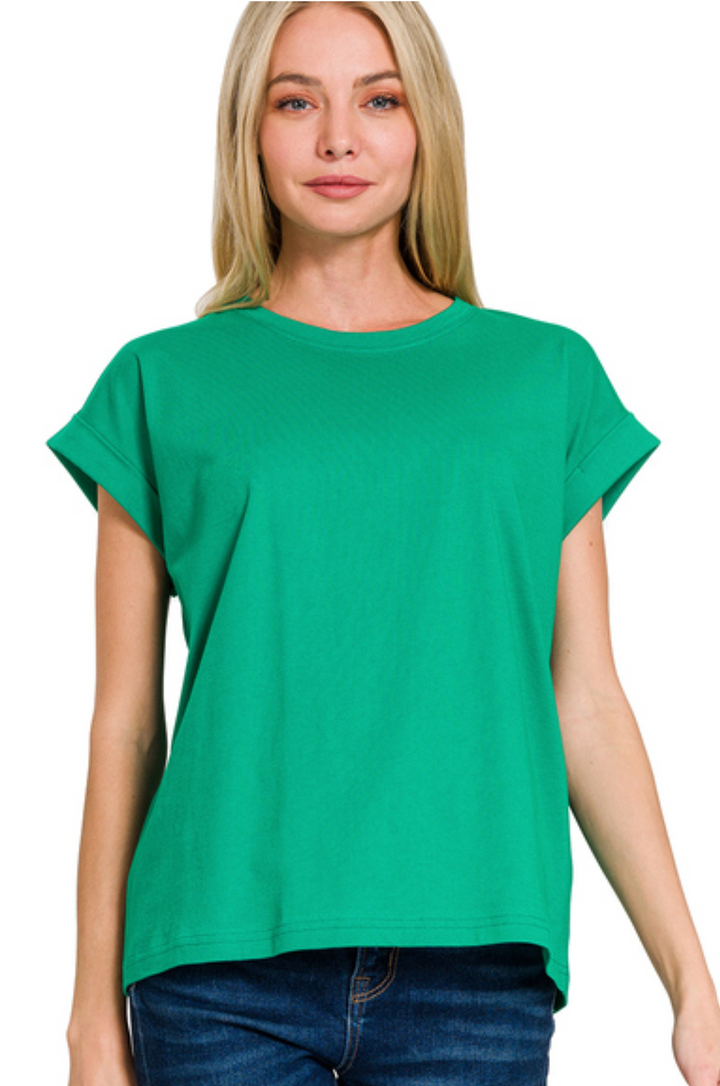 Cotton Folded Sleeve T-Shirt