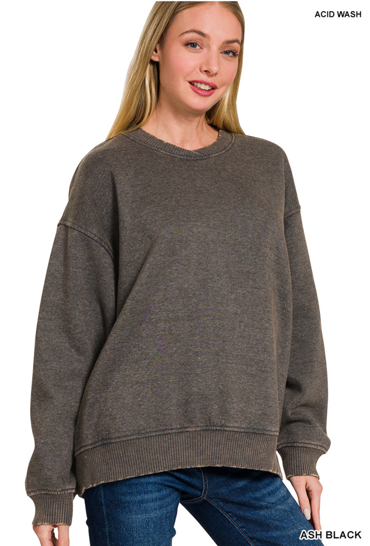 Acid Wash Oversized Fleece Pullover