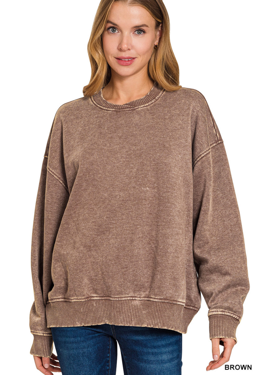 Acid Wash Oversized Fleece Pullover