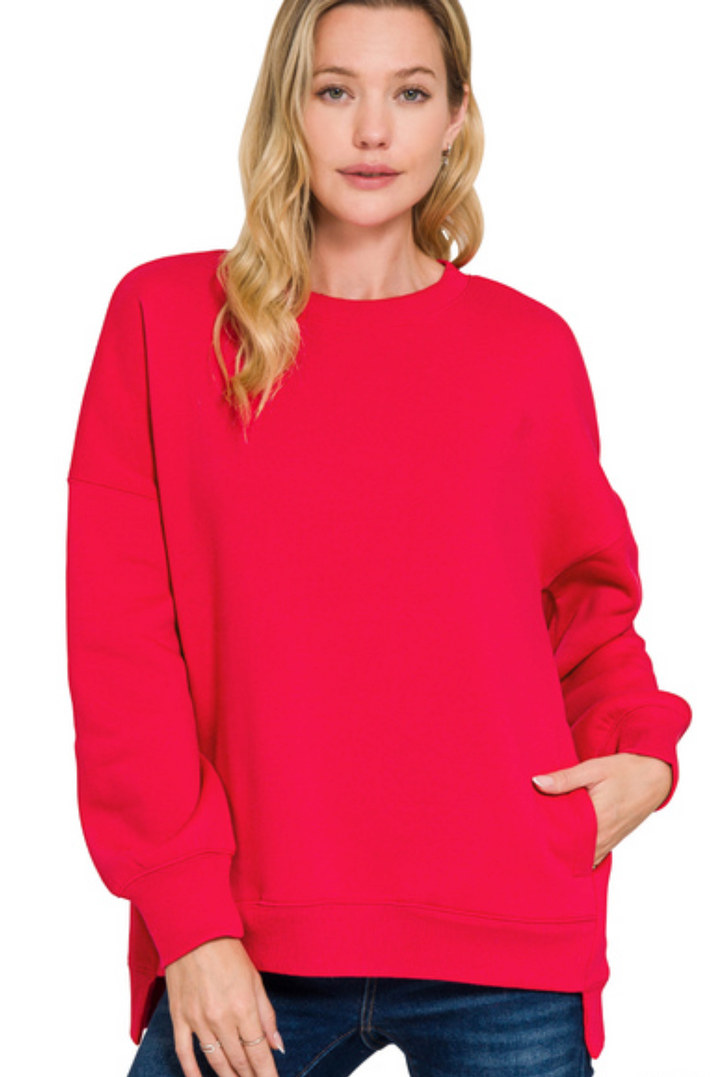 Fleece Hi-Low Boyfriend Sweatshirts with Pocket