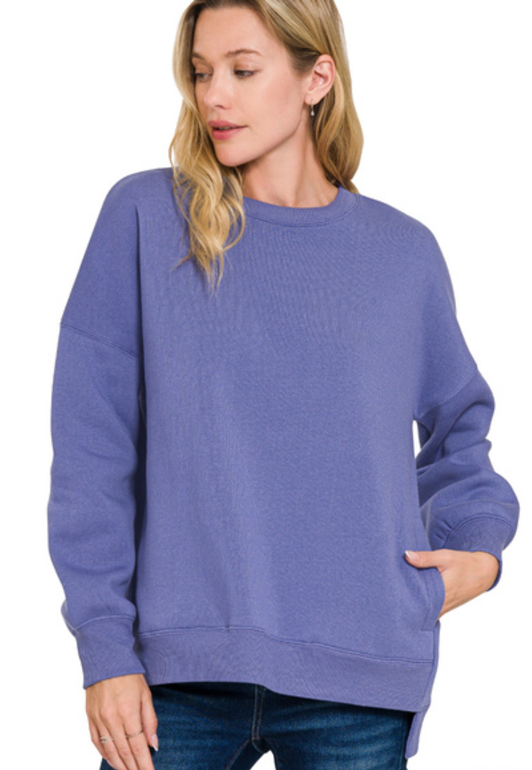 Fleece Hi-Low Boyfriend Sweatshirts with Pocket