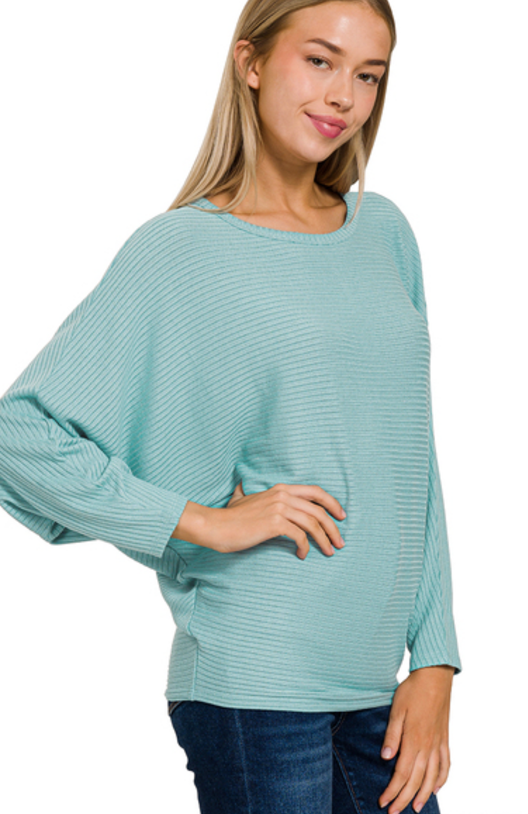 Ribbed Batwing Long Sleeve Sweater