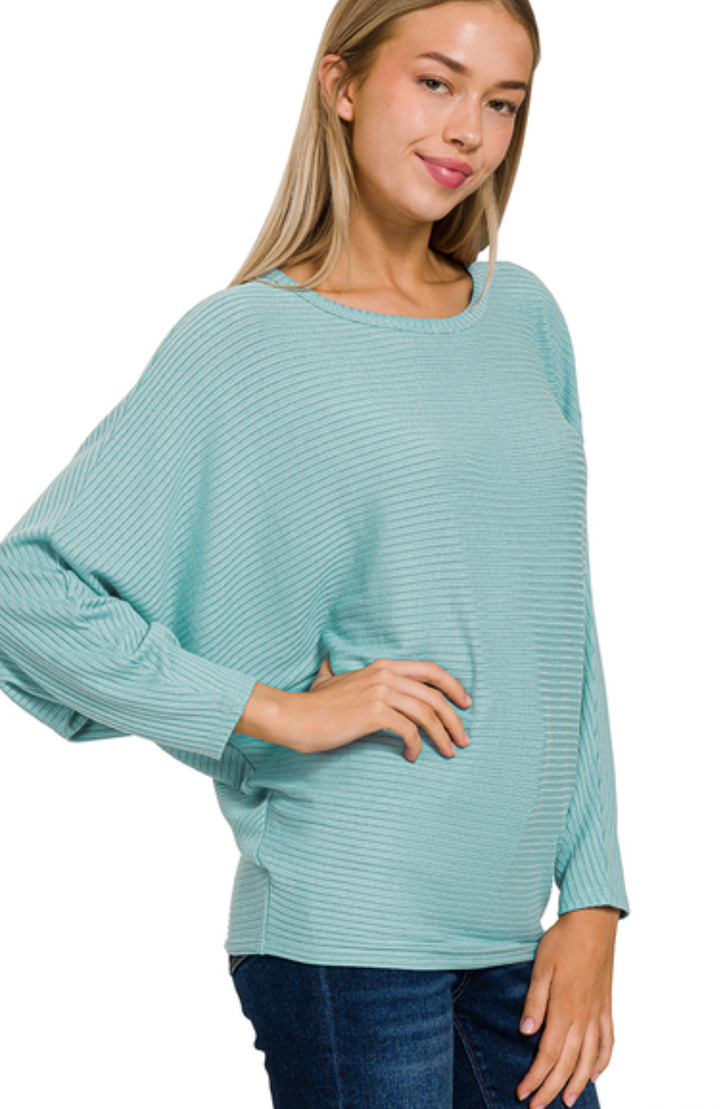 Ribbed Batwing Long Sleeve Sweater