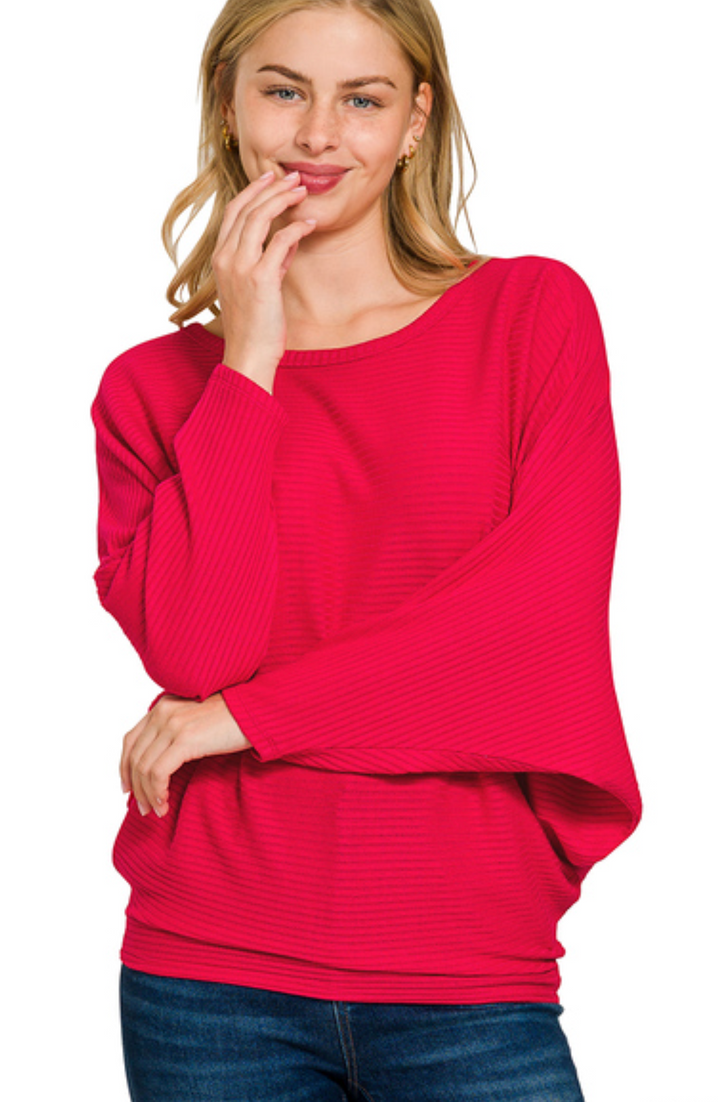 Ribbed Batwing Long Sleeve Sweater