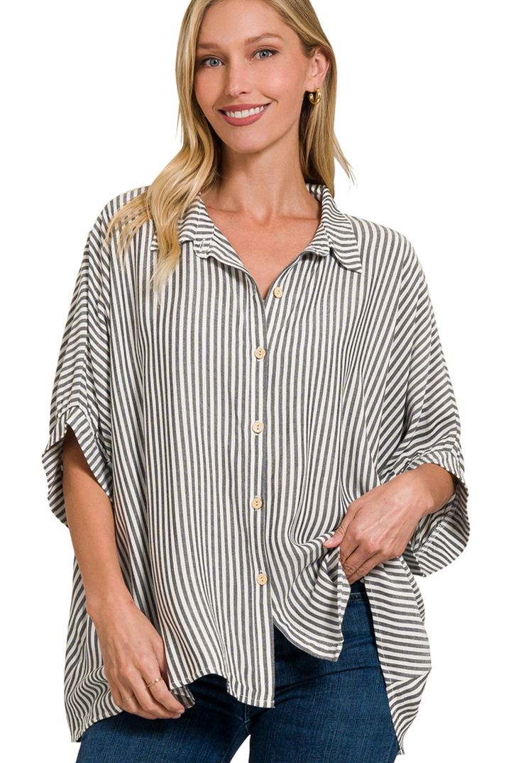 Zenana Striped Button Up Shirt