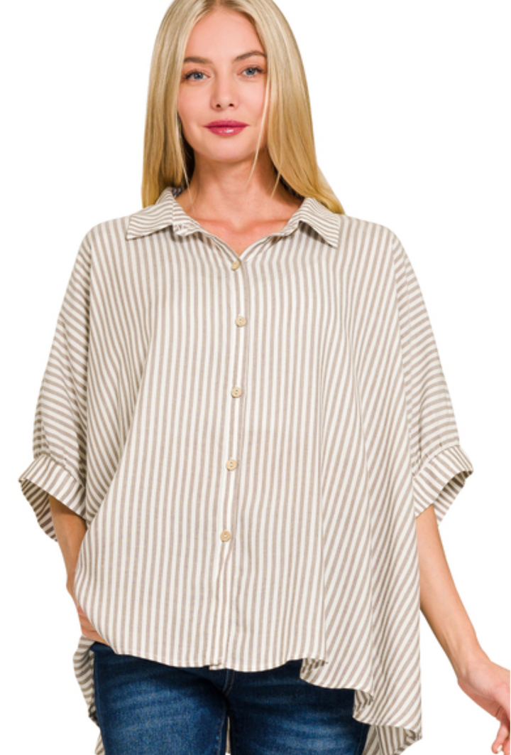 Zenana Striped Button Up Shirt