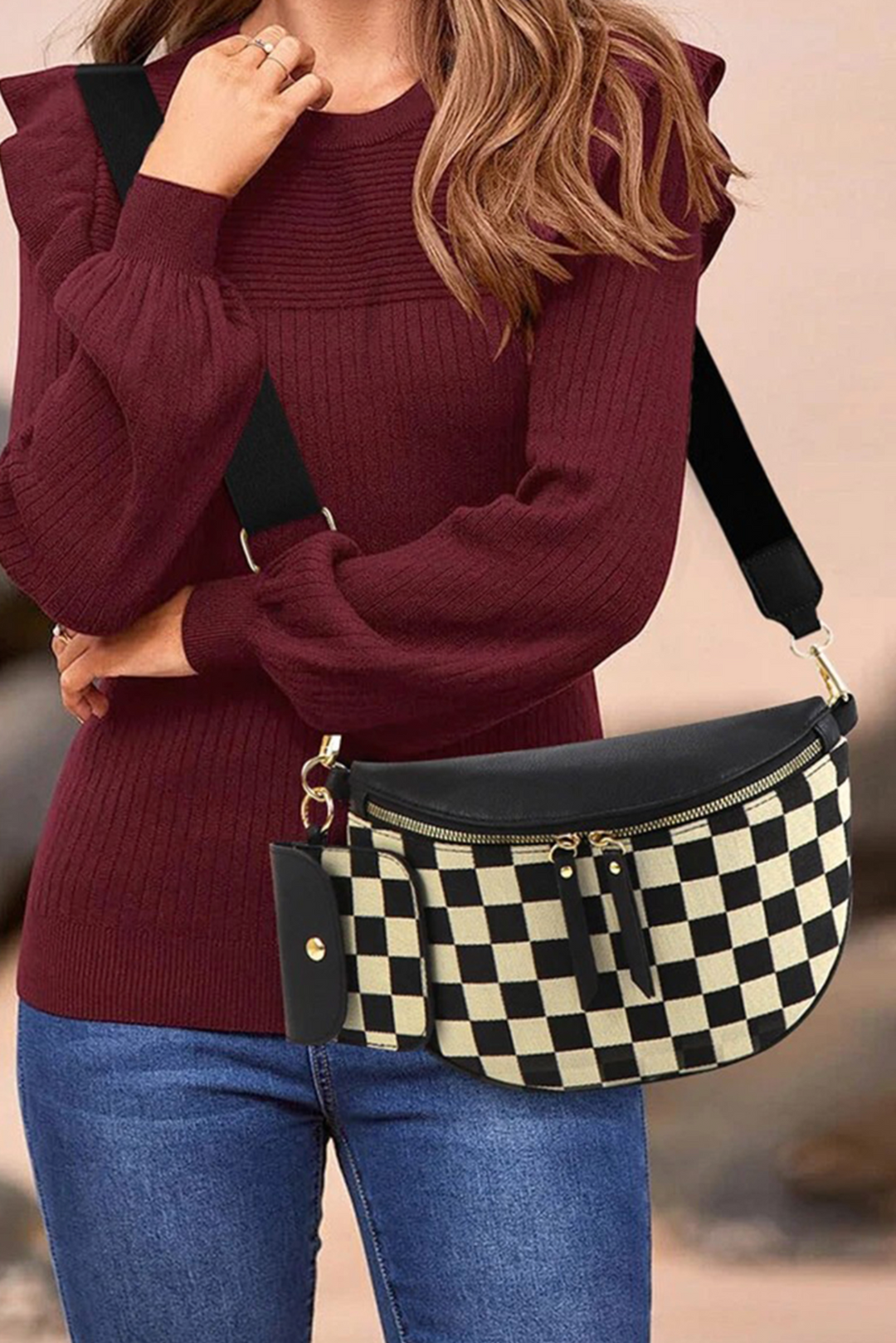 Duo Checkered Crossbody Sling Bag & Wallet