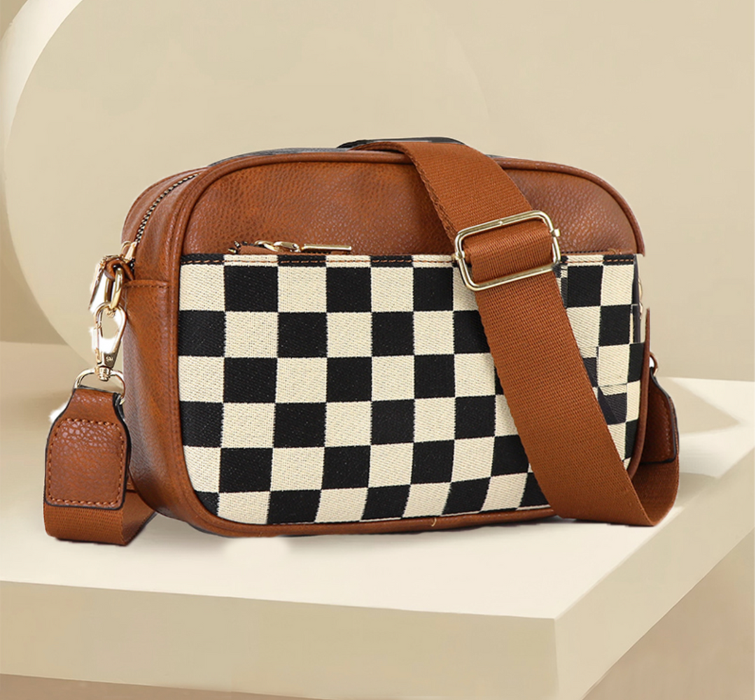 Checkered Crossbody Camera Bag