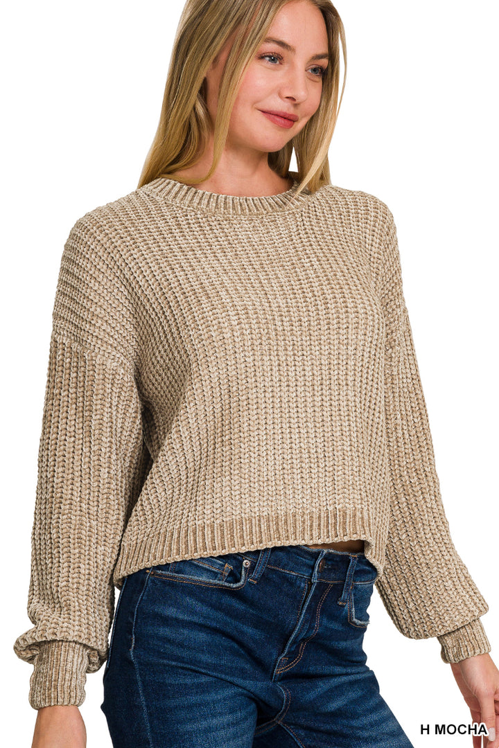 Chenille Round Neck Crop Sweater