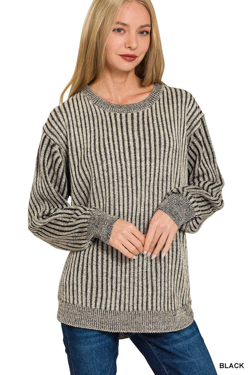 Curved Hem Two-Tone Sweater