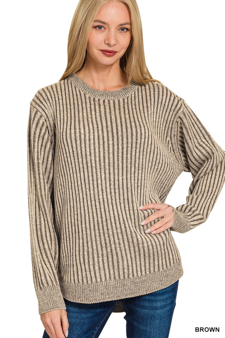 Curved Hem Two-Tone Sweater