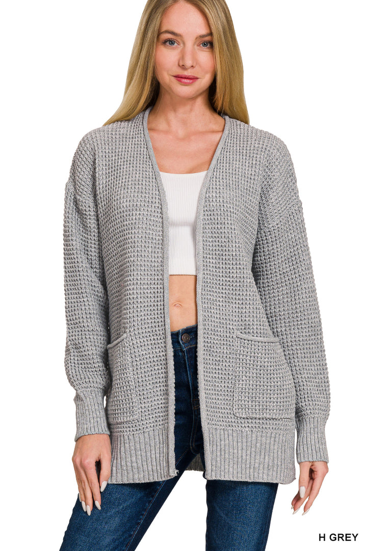 Waffle Open Cardigan Sweater