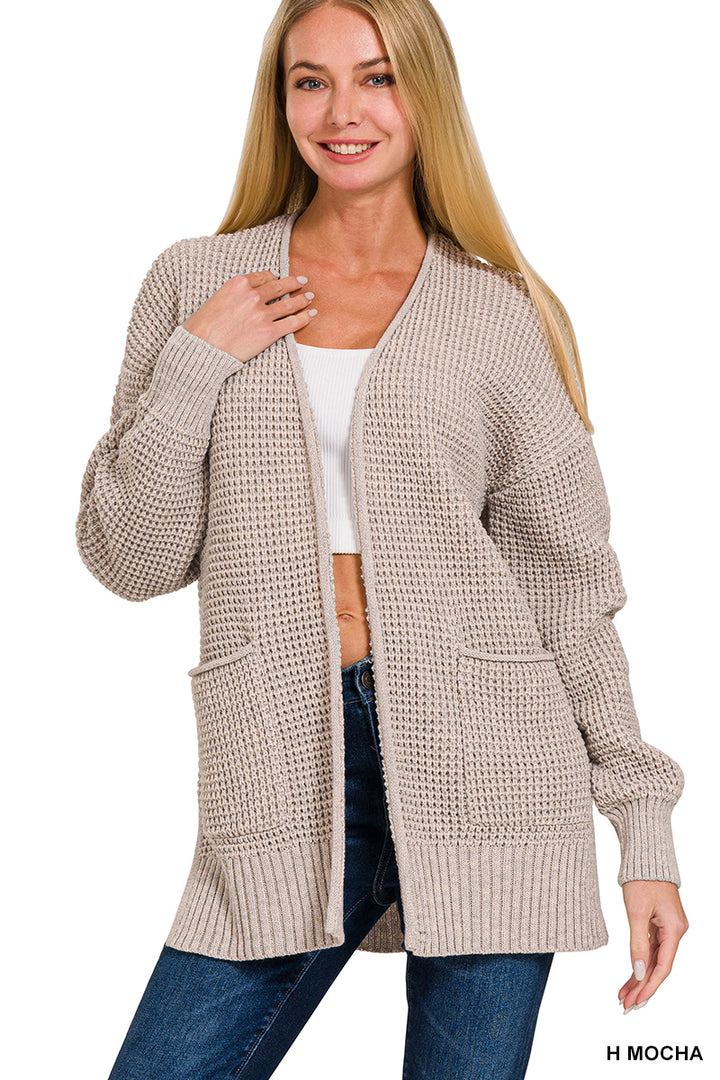 Waffle Open Cardigan Sweater