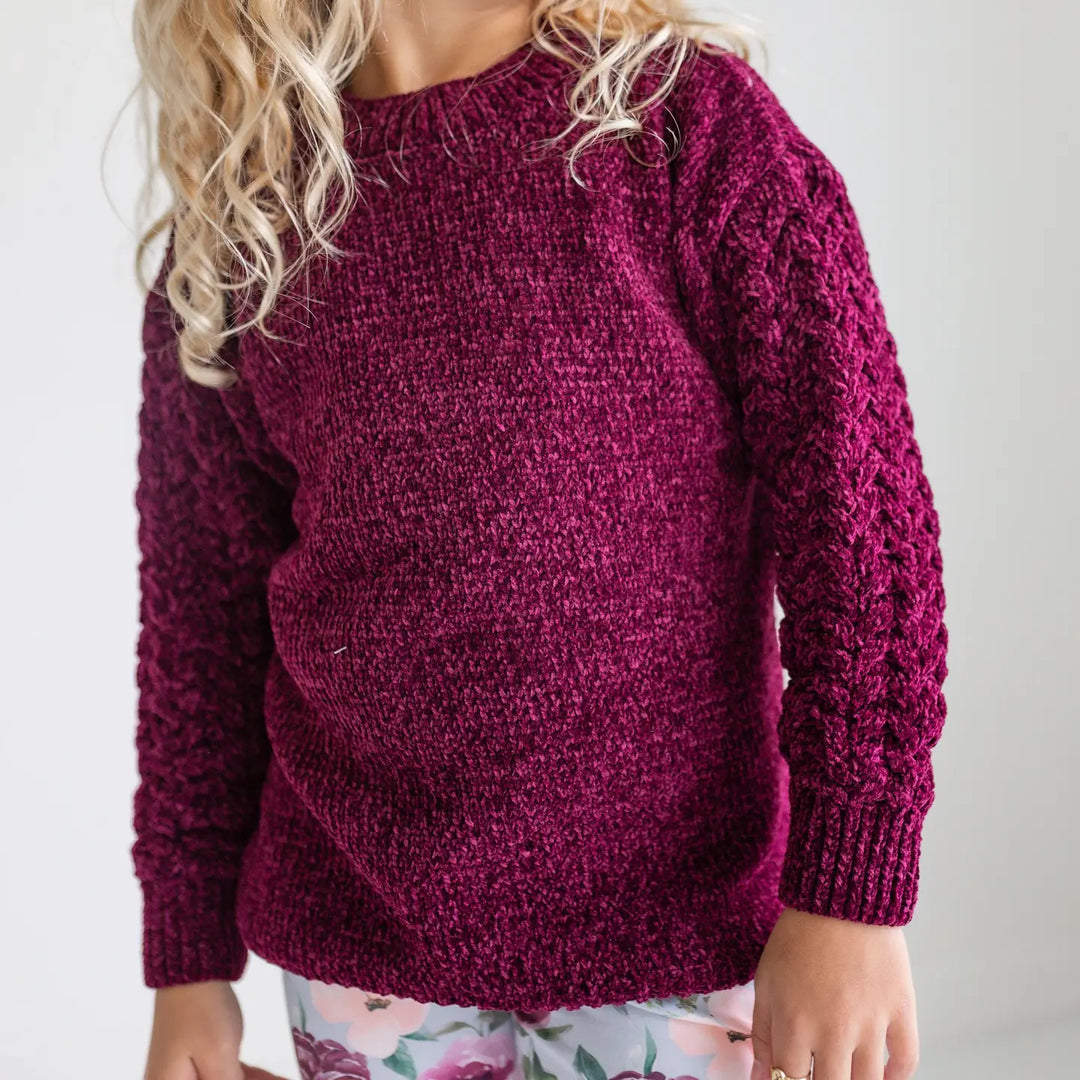 Kids Long Sleeve Plum Sweater & Sage Floral Bell Bottom Set