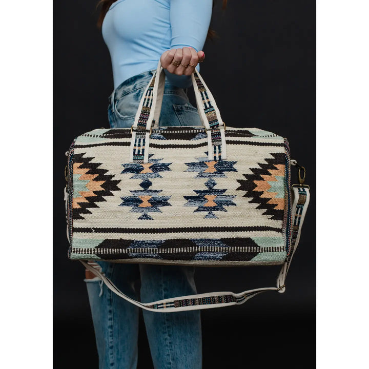 Tan  Brown & Blue Aztec Duffel