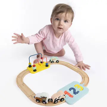 Wooden Railway 123 Puzzle and Bead Set 18-Pieces