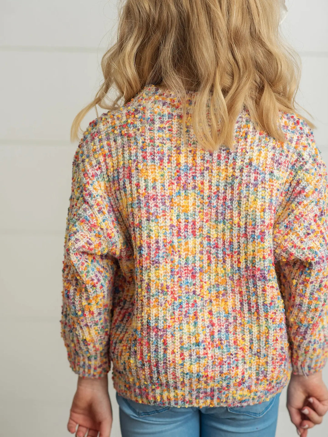 Kids Rainbow Confetti Textured Crew Neck Winter Sweater