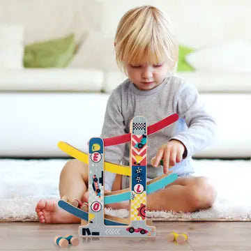 Wooden Ramp Racer Track with 4 Race Cars