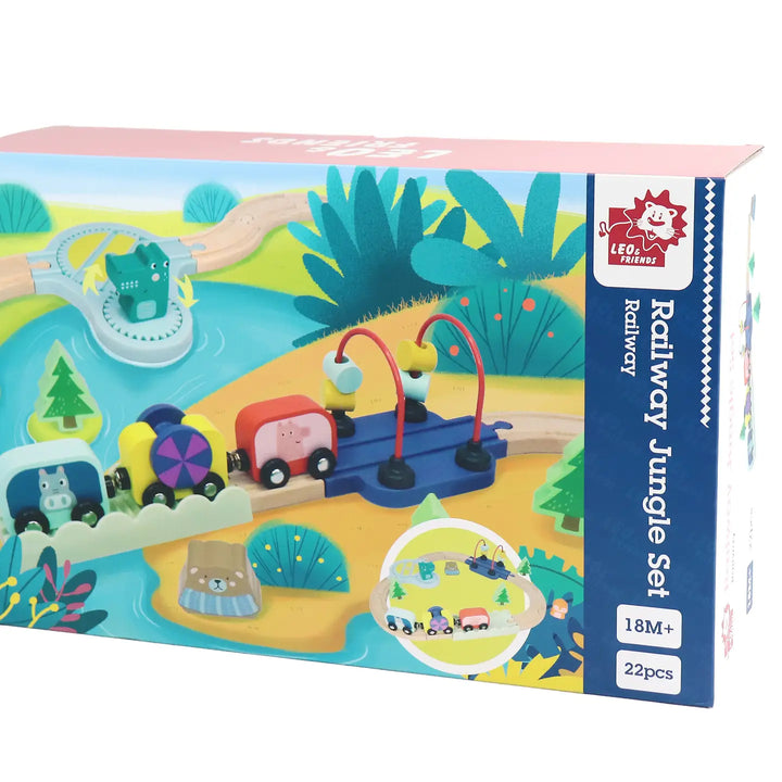 Wooden Railway Jungle- 22 Piece Animal Set, Train Cars
