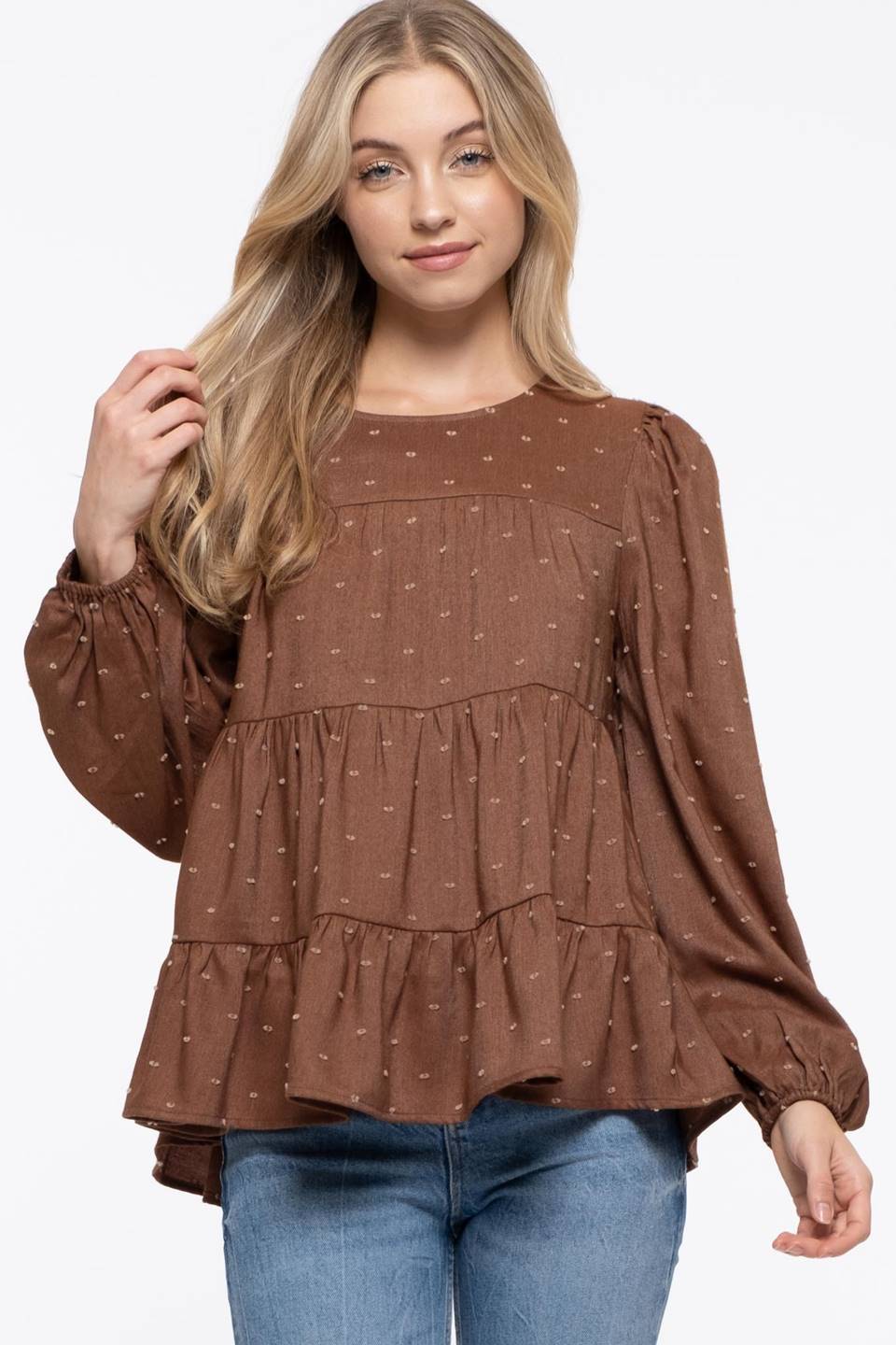 Tiered Clip Dot Long Sleeve Top