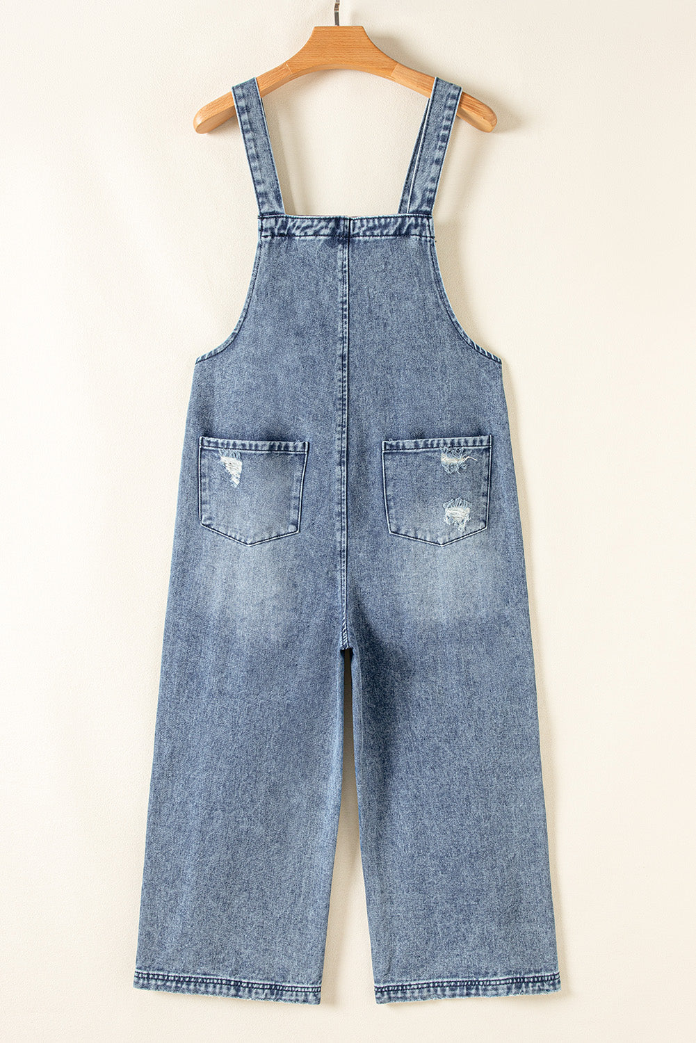 Distressed Pocketed Wide Leg Capri Denim Overall