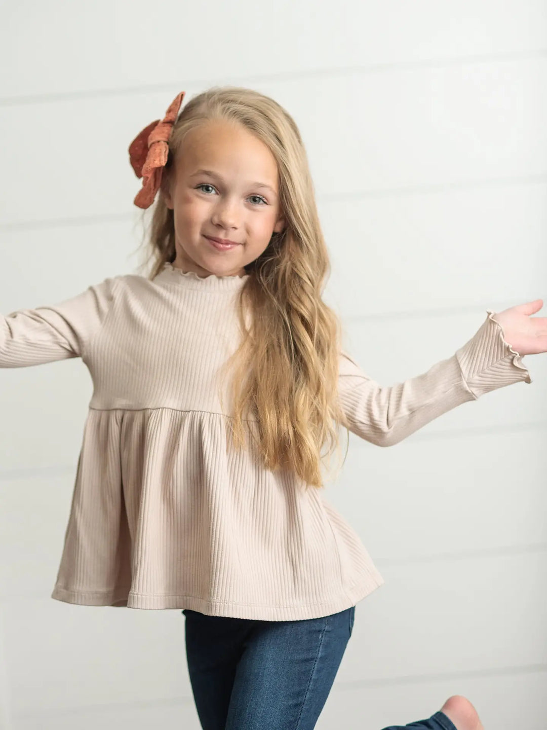 Kids Long Sleeve Lettuce Trim Ribbed Fall Shirt